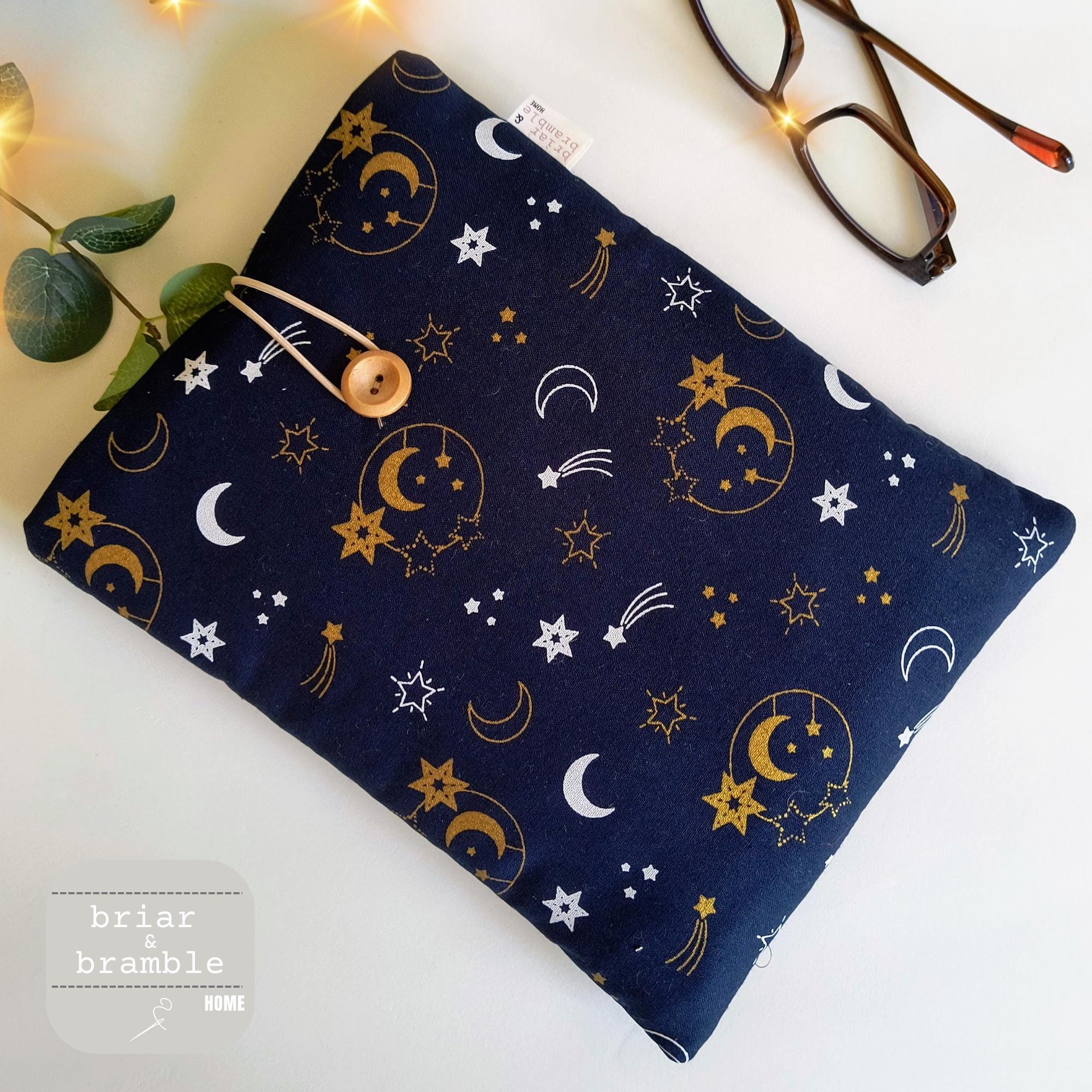Celestial Book Sleeve – Star Moon Print Book Protector, Padded Cotton Cover for Novels, Witchy Reader Gift