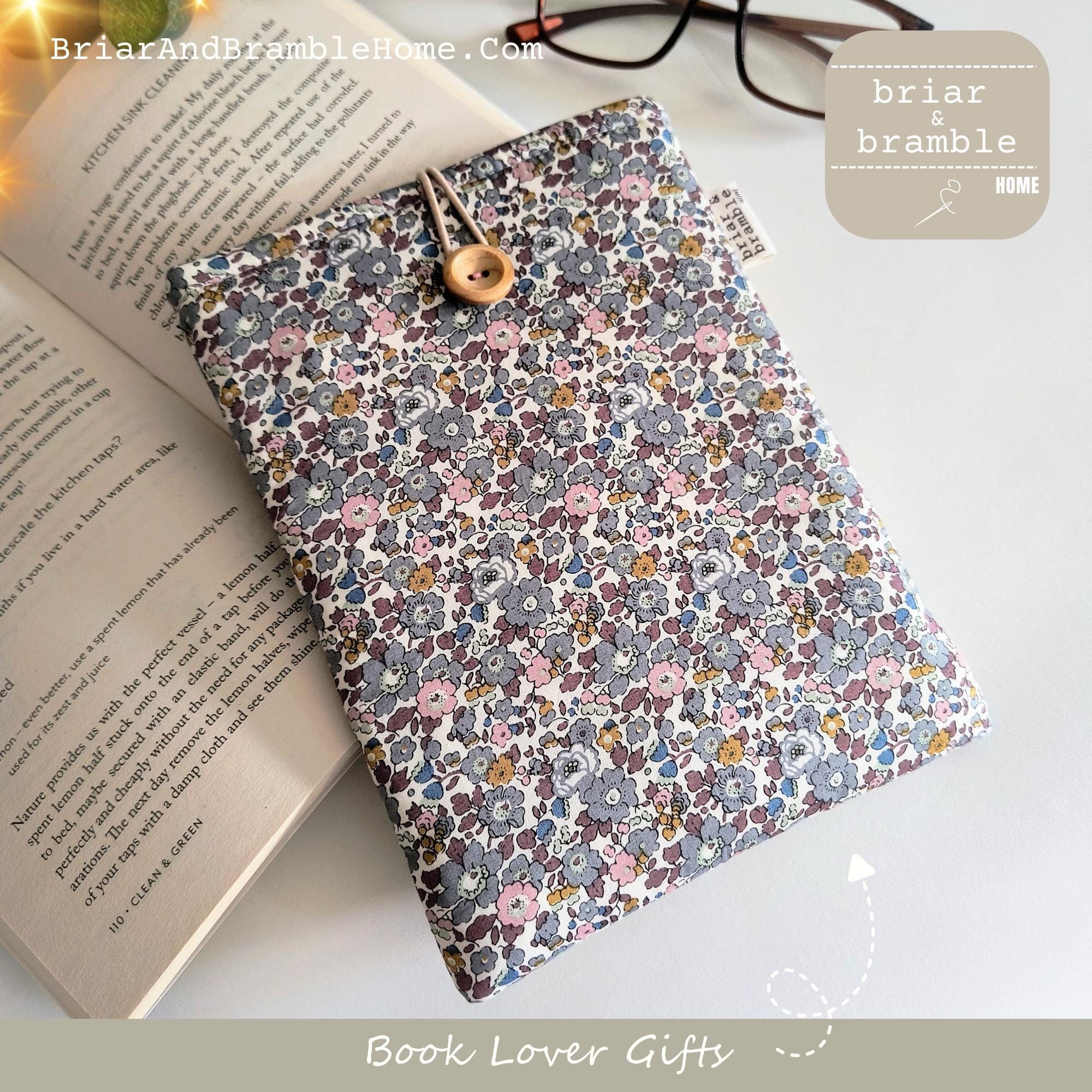 Liberty of London Floral Print Kindle Cover: Padded Grey Brown eReader Sleeve for Kobo FREE UK DELIVERY