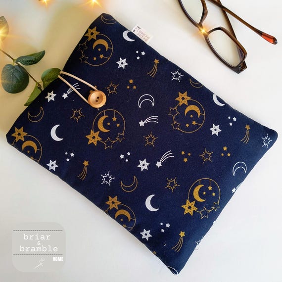 Celestial Book Sleeve – Star Moon Print Book Protector, Padded Cotton Cover for Novels, Witchy Reader Gift