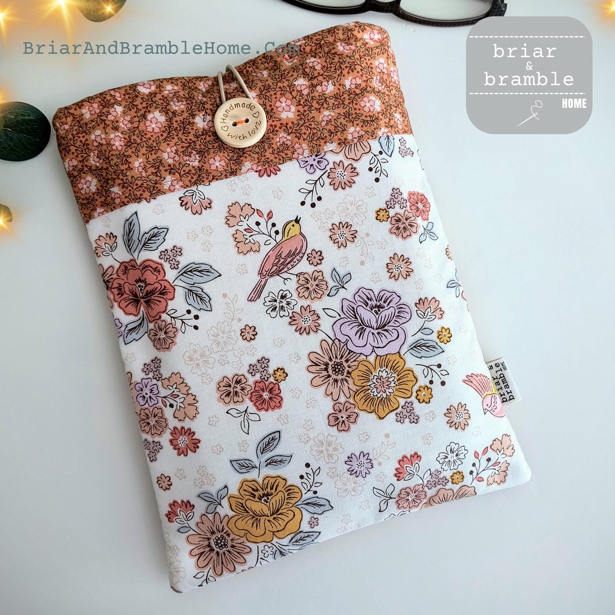 Artisan Handmade Book Protector Gift | Peach Fuzz Floral Literary Gift for Reader | Elegant Pouch Summer Travel