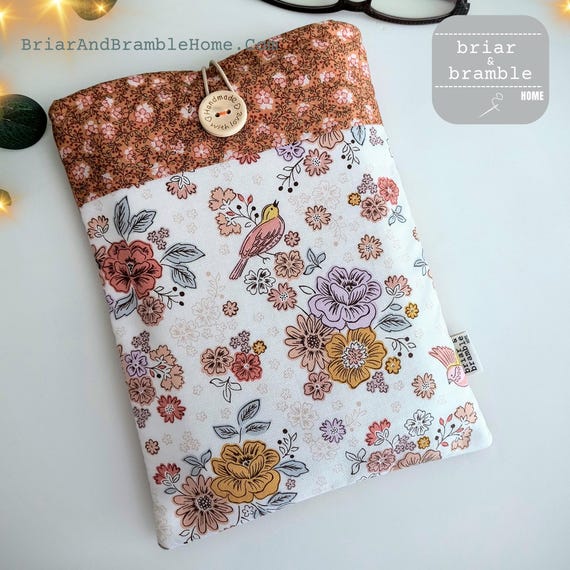 Artisan Handmade Book Protector Gift | Peach Fuzz Floral Literary Gift for Reader | Elegant Pouch Summer Travel
